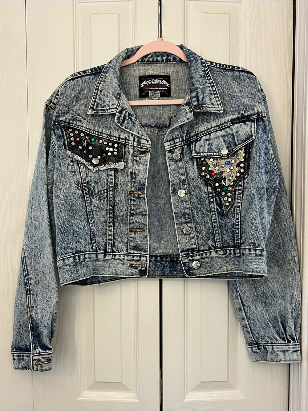 Embellished Acid-Wash Jean Jacket - Blue, Large